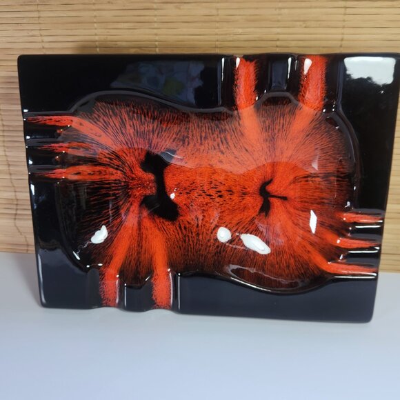 Evangeline Ceramic Ashtray Mid Century Modern Vintage Large Canada Black Orange - Picture 12 of 14